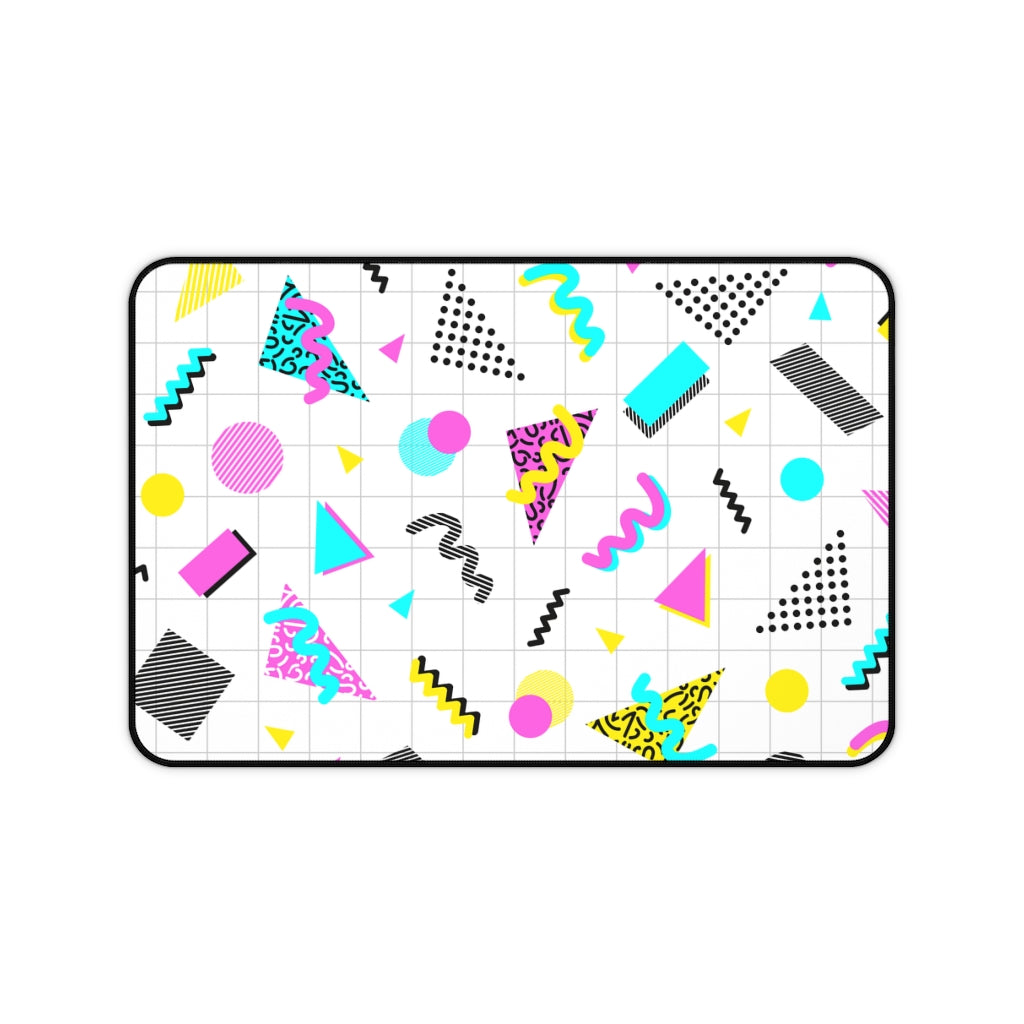 Retro 80s Desk Mat, Cute 90s Gaming Mouse Pad, XXL Extra-Large, White Memphis Milano Design Style
