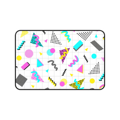 Retro 80s Desk Mat, Cute 90s Gaming Mouse Pad, XXL Extra-Large, White Memphis Milano Design Style